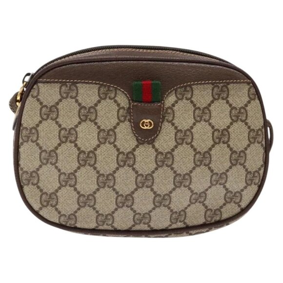 GUCCI GG Supreme Web Sherry Line Bag PVC Beige Gold 007 754 6112 40 Auth 139459 - Picture 1 of 16